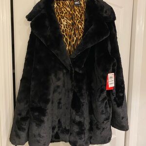 INC International Concepts Black Faux Fur Jacket